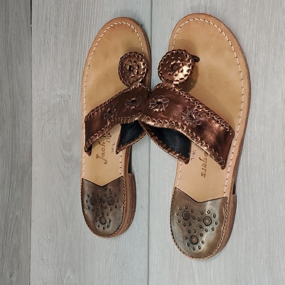 Jack Rogers Womens Thong Rose Gold Metallic Leather Sandals shoes sz 7 - Picture 3 of 13